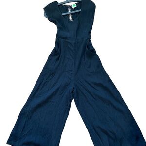 Anthropologie Black Wide Leg Jumpsuit Romper Tie Waist Cocktail Size 4